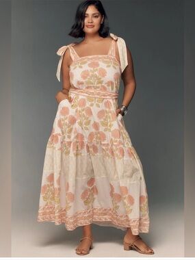 Anthropologie x Sue Sartor 3X Tie Shoulder Sundress maxi floral block print